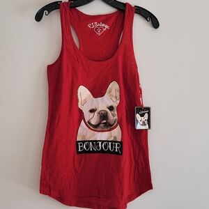 PJ Salvage Vintage Y2K Red Bonjour Frenchie Dog Tank Top Racerback M